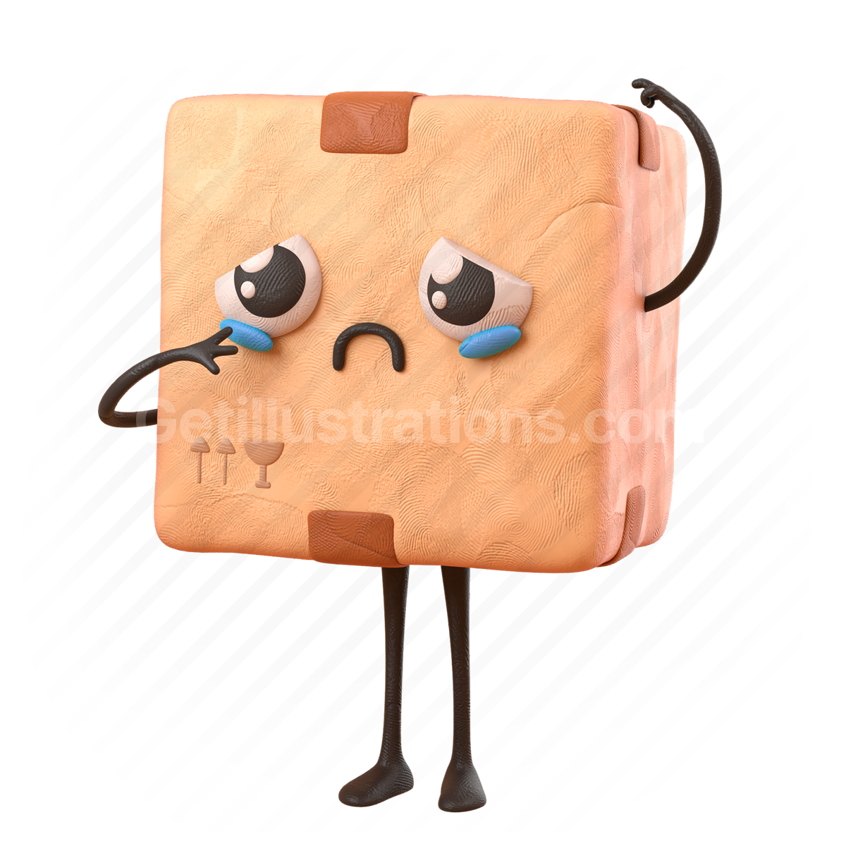 box, package, delivery, logistics, character, sad, unhappy, crying, cry, emotion, emoticon, emoji